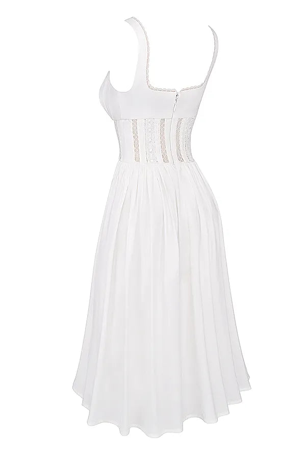 Perle White Lace Trim Midi Dress