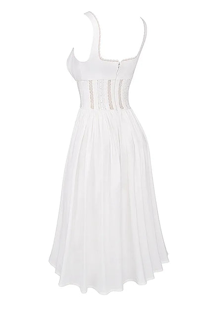 Perle White Lace Trim Midi Dress