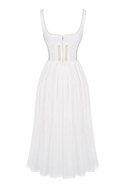 Perle White Lace Trim Midi Dress