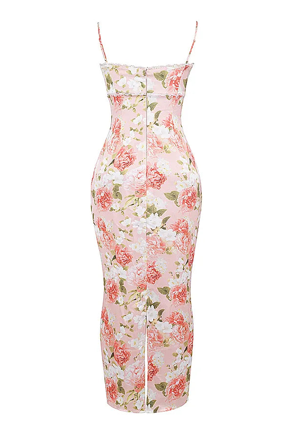 Josefina Pink Peony Print Satin Maxi Dress