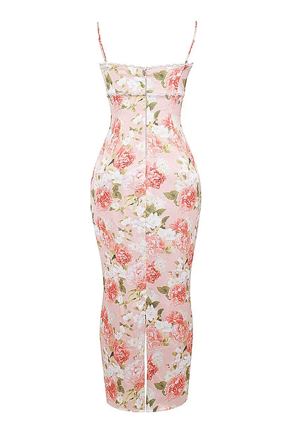 Josefina Pink Peony Print Satin Maxi Dress