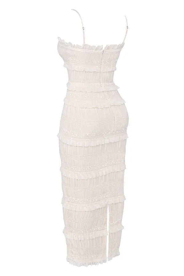 Solana Ivory Sequin Pleat Maxi Dress