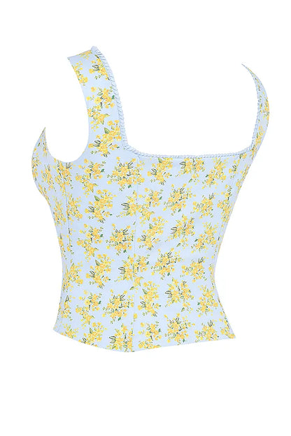 Juana Soft Blue Vintage Floral Print Cotton Top