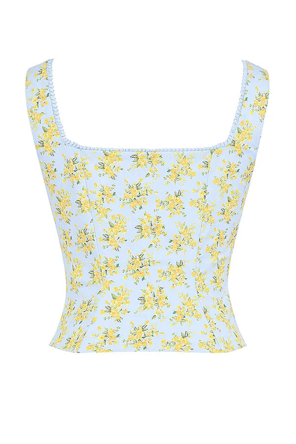 Juana Soft Blue Vintage Floral Print Cotton Top