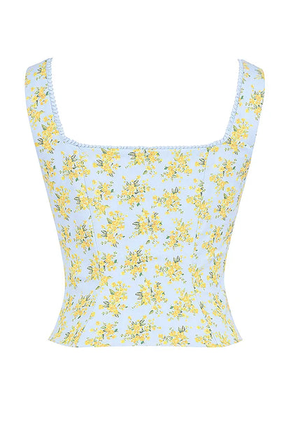 Juana Soft Blue Vintage Floral Print Cotton Top