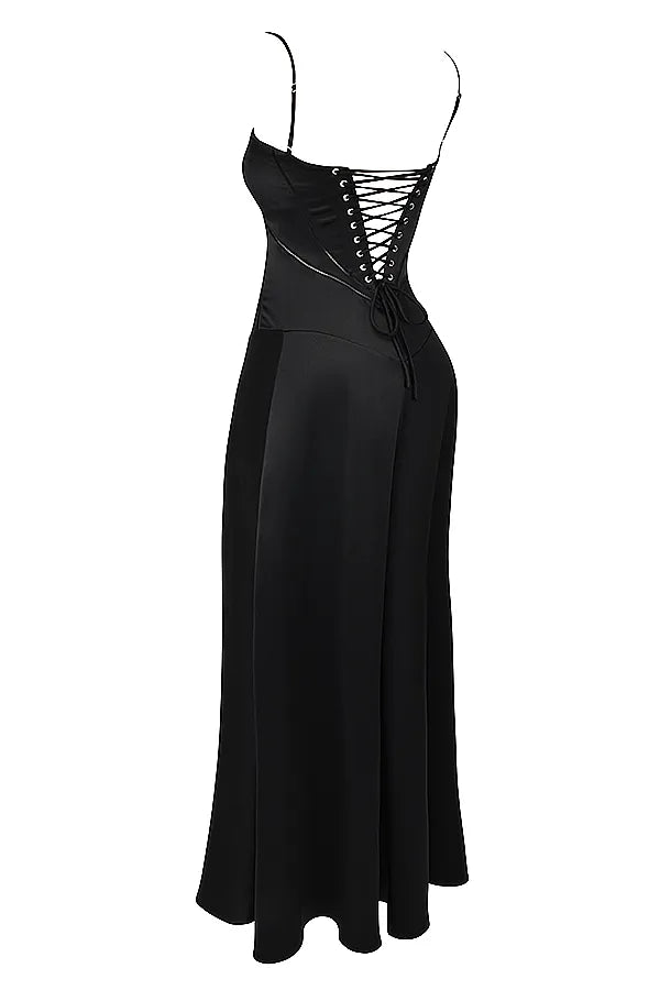Anabella Black Lace Up Maxi Dress