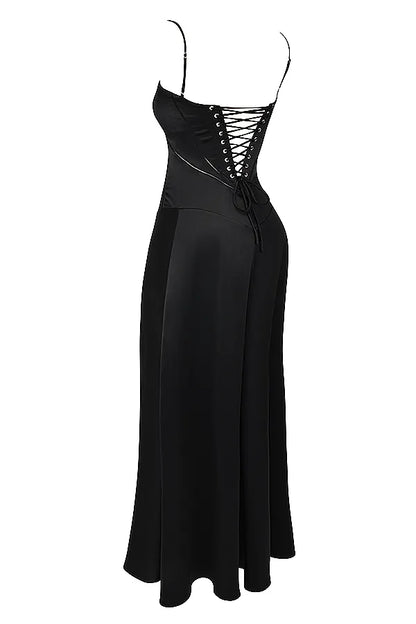 Anabella Black Lace Up Maxi Dress