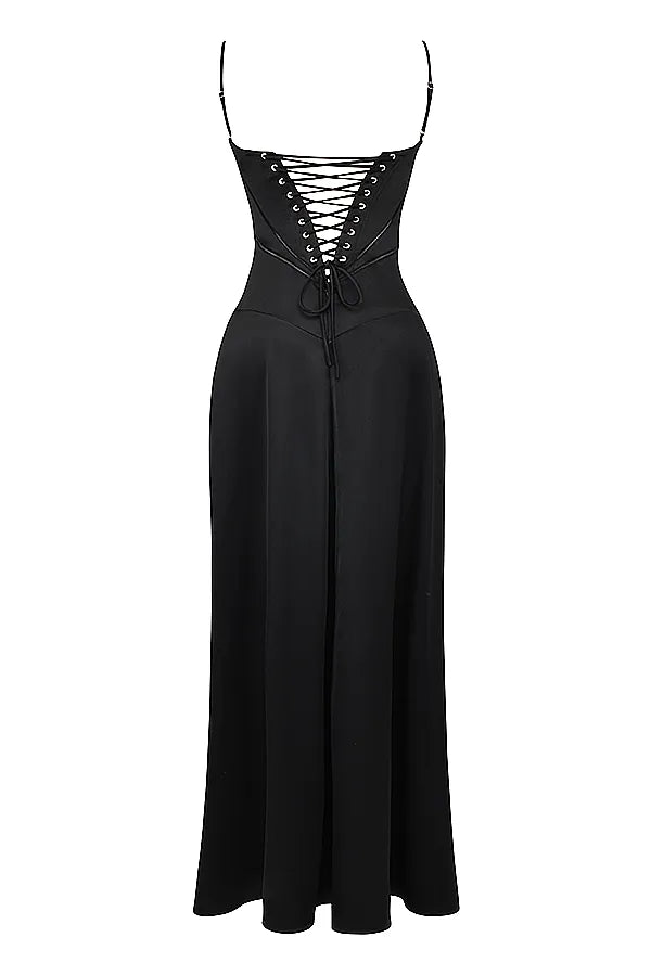 Anabella Black Lace Up Maxi Dress