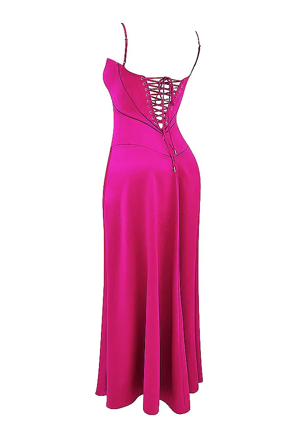 Anabella Fuchsia Lace Up Maxi Dress