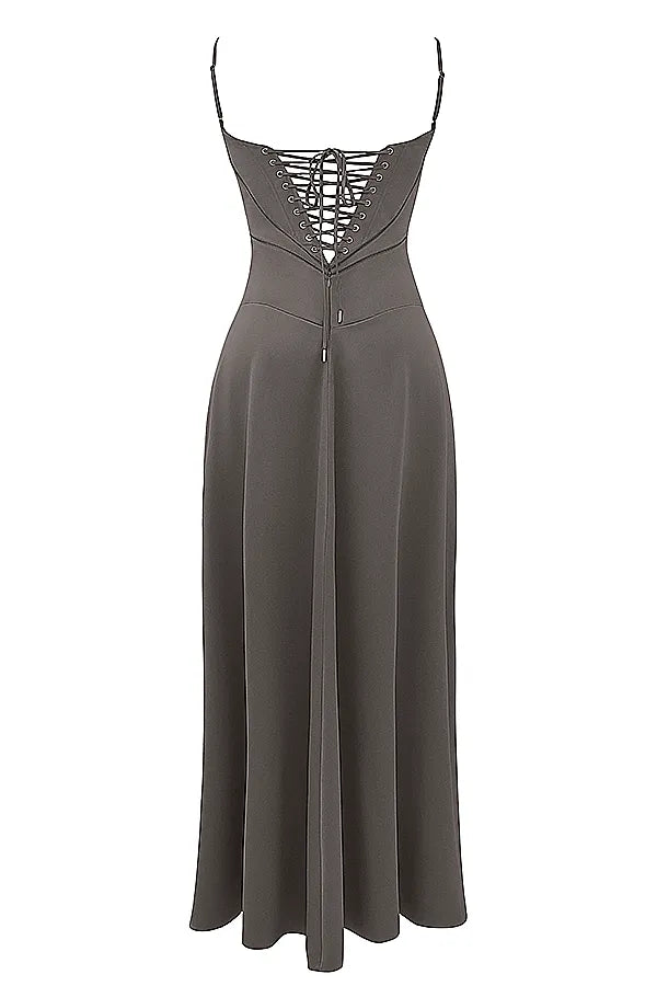 Anabella Smoke Lace Up Maxi Dress