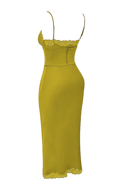 Salma Chartreuse Satin Slip Dress