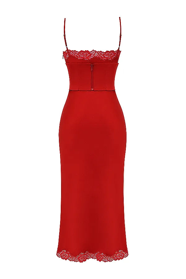 Salma Red Rose Satin Slip Dress