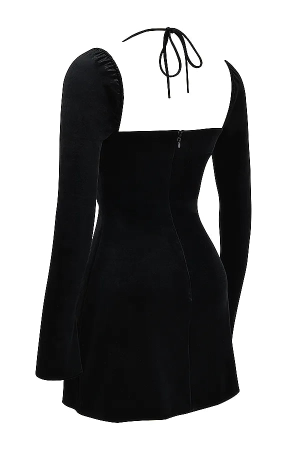 Babydoll Black Velvet Halter Mini Dress