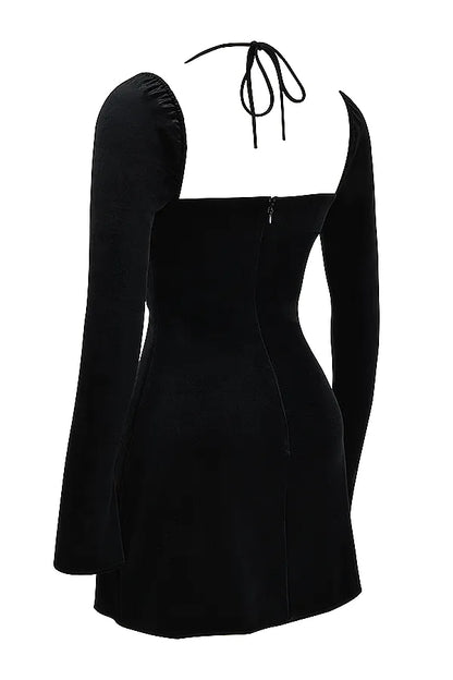 Babydoll Black Velvet Halter Mini Dress