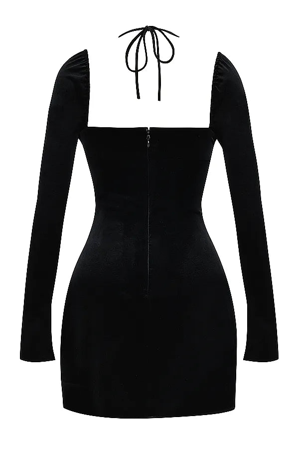 Babydoll Black Velvet Halter Mini Dress