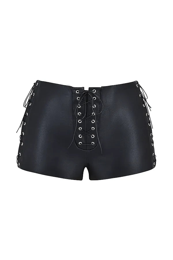 Azora Black Vegan Leather Micro Mini Shorts