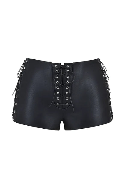 Azora Black Vegan Leather Micro Mini Shorts