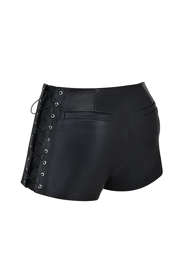 Azora Black Vegan Leather Micro Mini Shorts