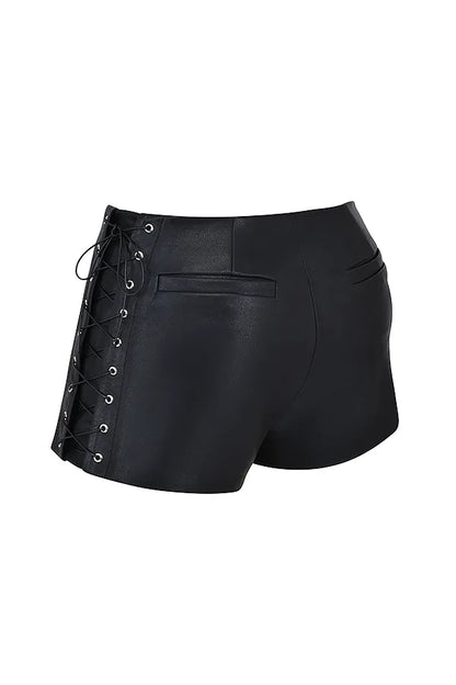 Azora Black Vegan Leather Micro Mini Shorts