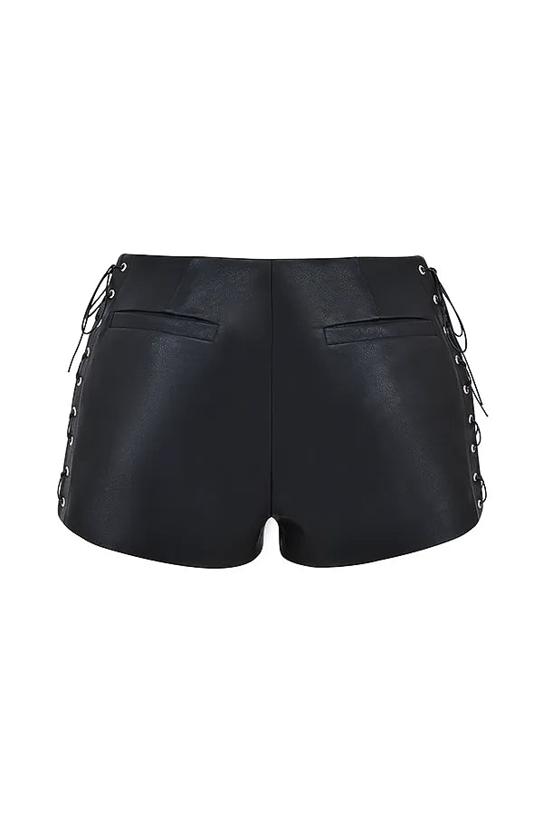 Azora Black Vegan Leather Micro Mini Shorts