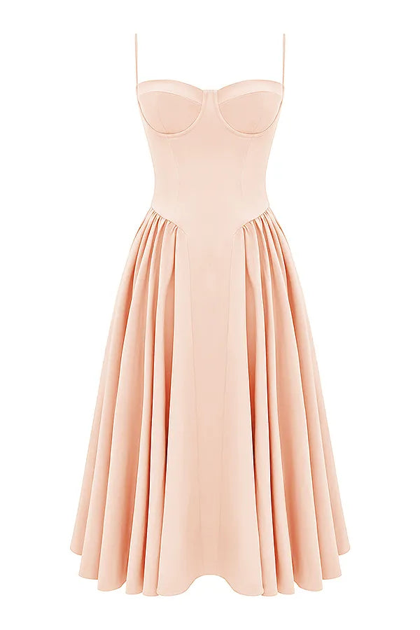Samaria Peach Parfait Twill Corset Midi Dress