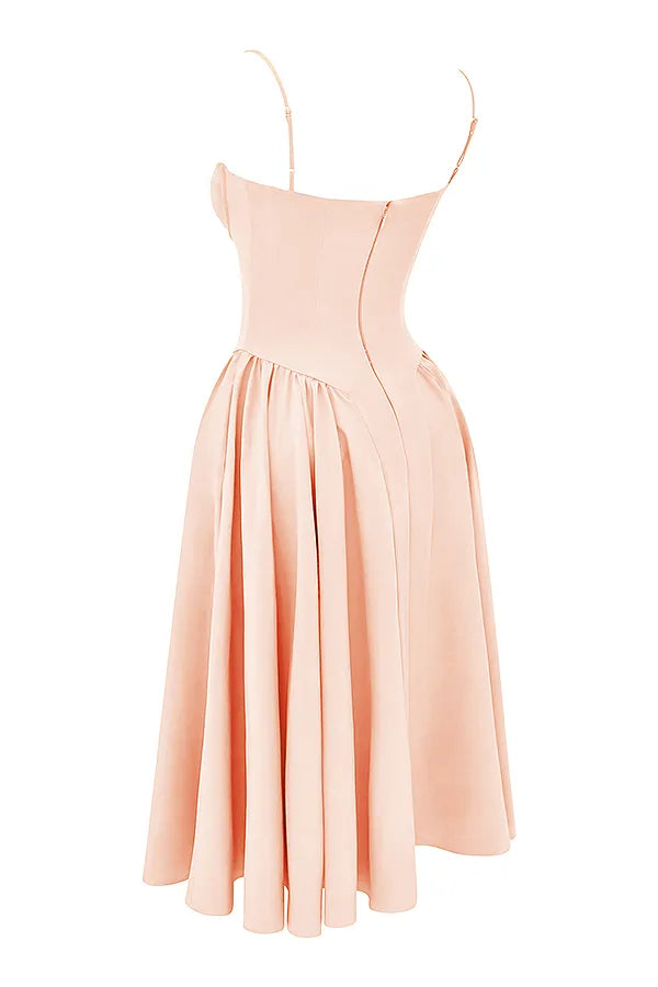 Samaria Peach Parfait Twill Corset Midi Dress