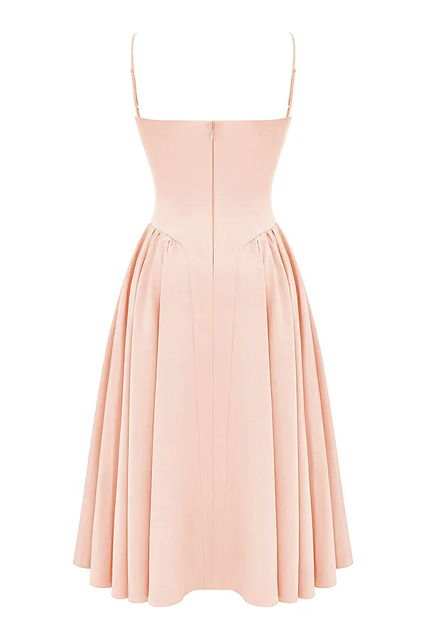 Samaria Peach Parfait Twill Corset Midi Dress