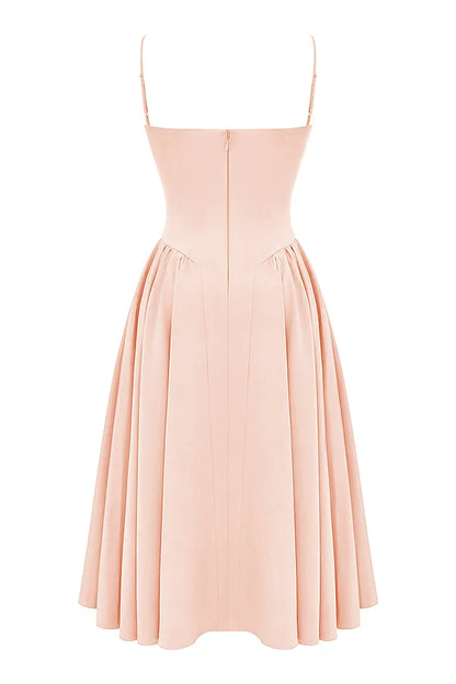 Samaria Peach Parfait Twill Corset Midi Dress