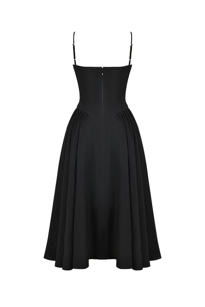 Samaria Black Corset Midi Dress