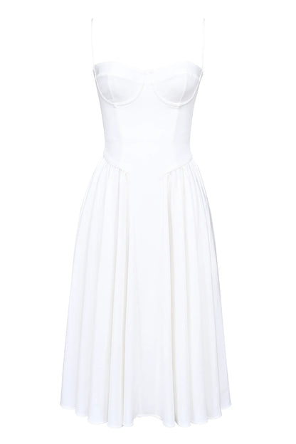 Samaria White Corset Midi Dress