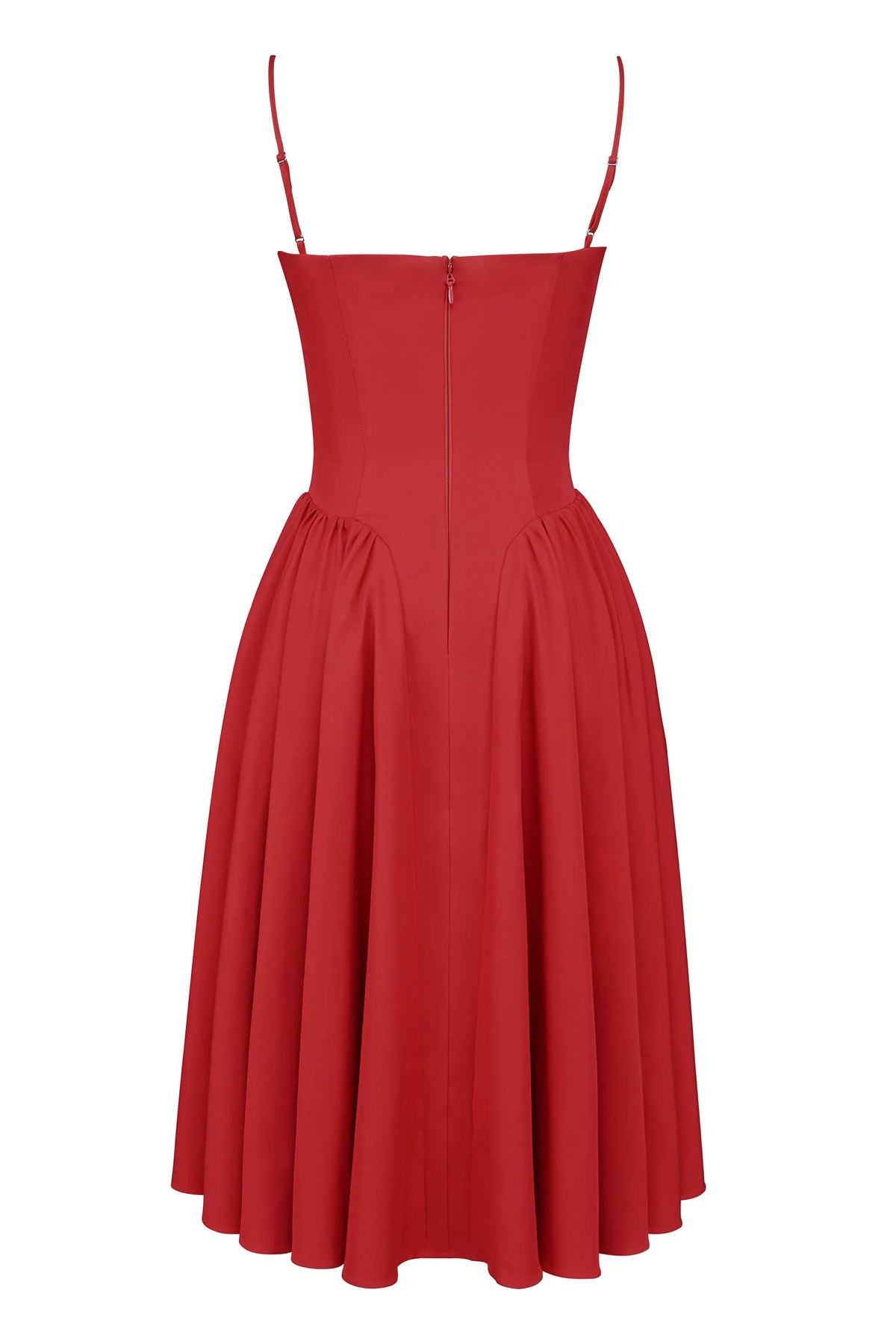 Samaria Red Gathered Midi Dress