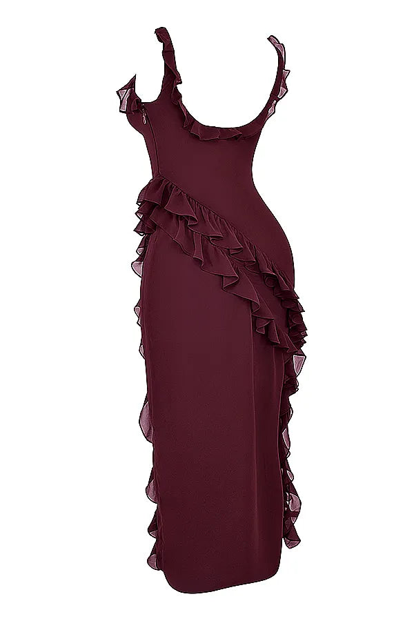 Ariela Mulberry Ruffle Maxi Dress