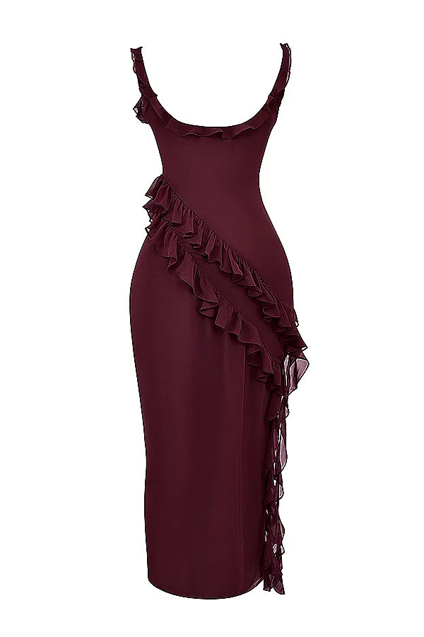 Ariela Mulberry Ruffle Maxi Dress