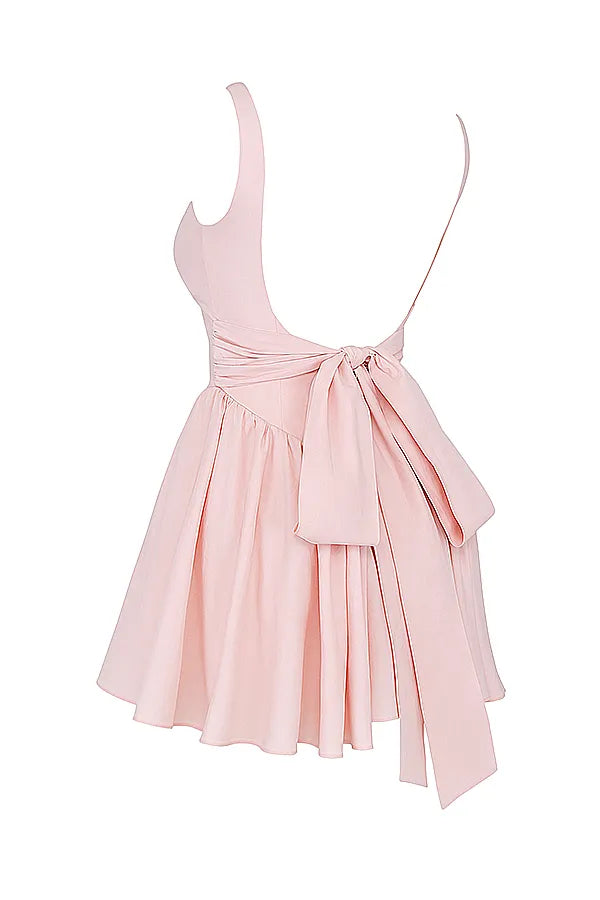 Florianne Soft Peach Bow Mini Dress