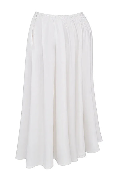 Cora White Gathered Midi Skirt