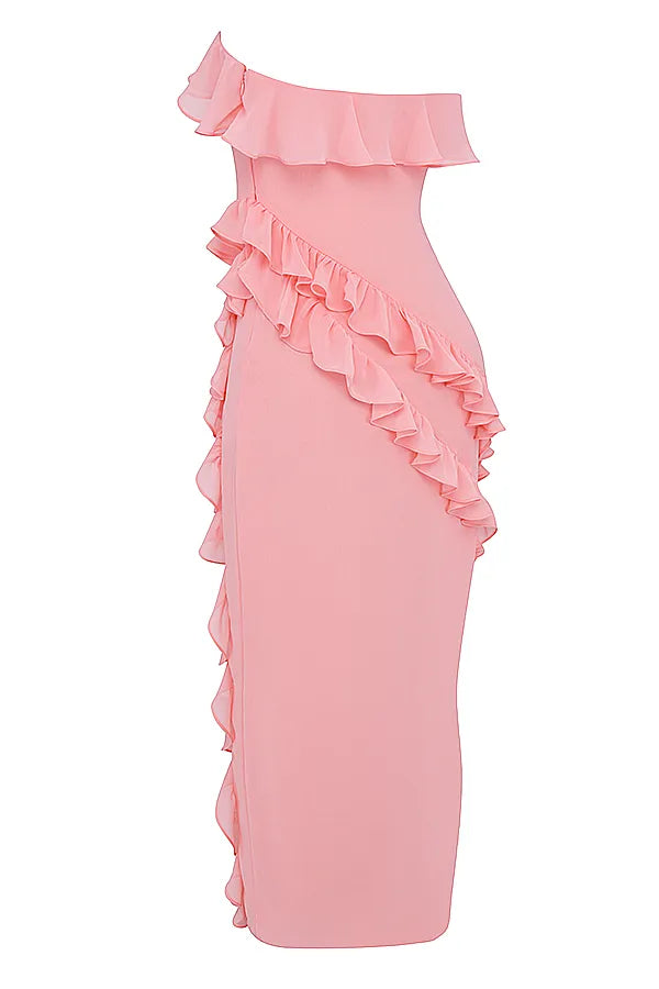 Sarina Apricot Ruffle Maxi Dress
