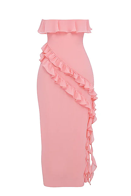 Sarina Apricot Ruffle Maxi Dress