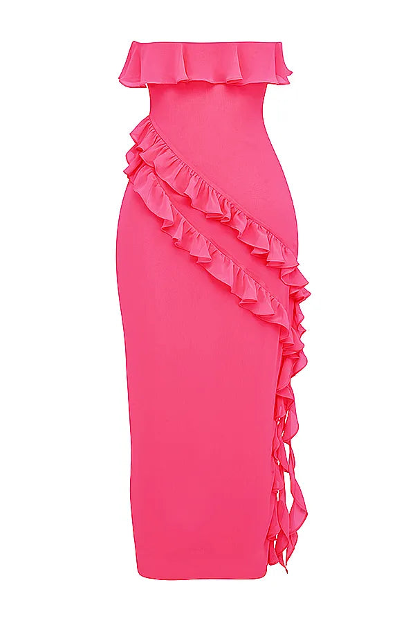 Sarina Fuchsia Ruffle Maxi Dress