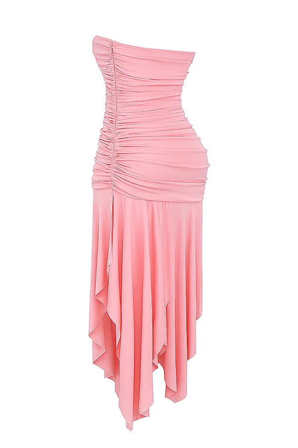 Ivana Apricot Gathered Asymmetric Dress
