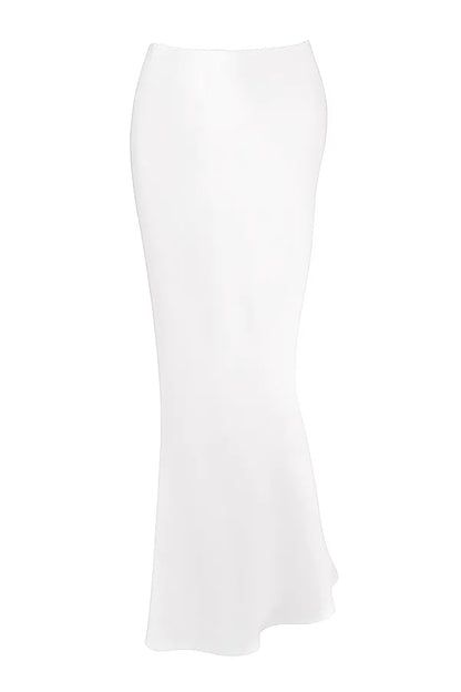 Sydel White Satin Bias Cut Maxi Skirt