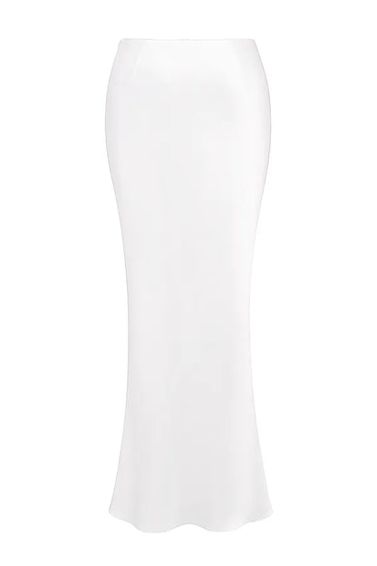 Sydel White Satin Bias Cut Maxi Skirt