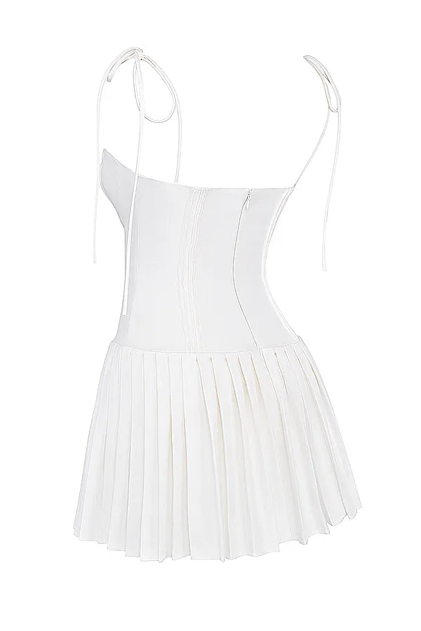 Marcy White Pleated Mini Dress