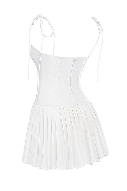 Marcy White Pleated Mini Dress