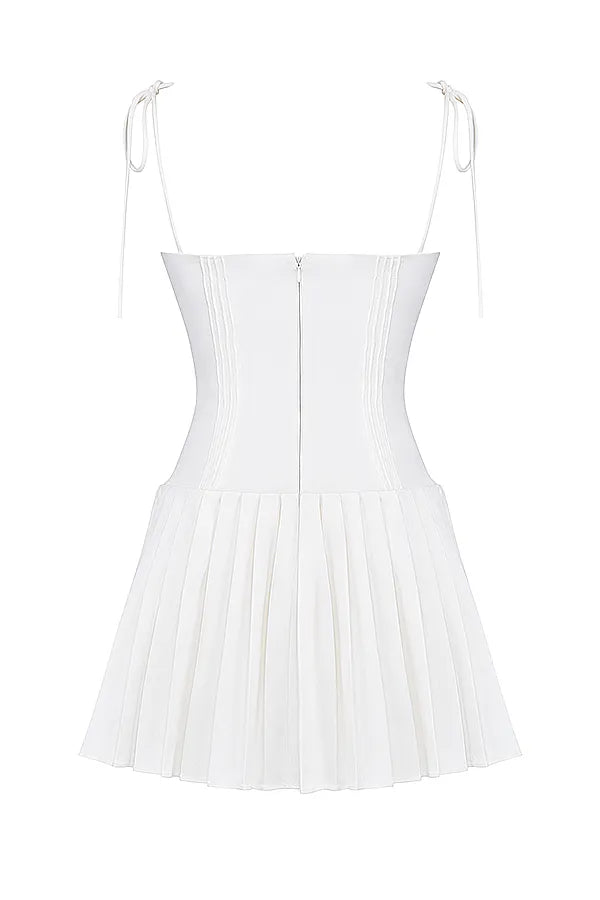 Marcy White Pleated Mini Dress