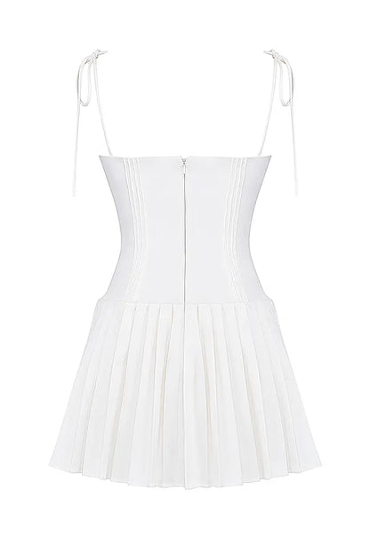 Marcy White Pleated Mini Dress