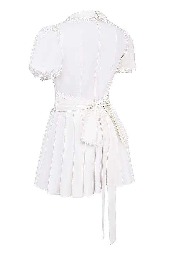 Piera White Pleated Mini Dress