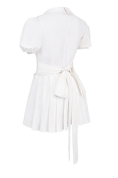 Piera White Pleated Mini Dress
