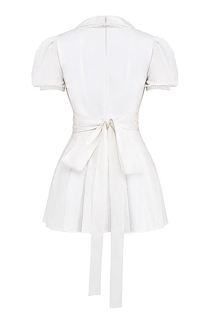 Piera White Pleated Mini Dress