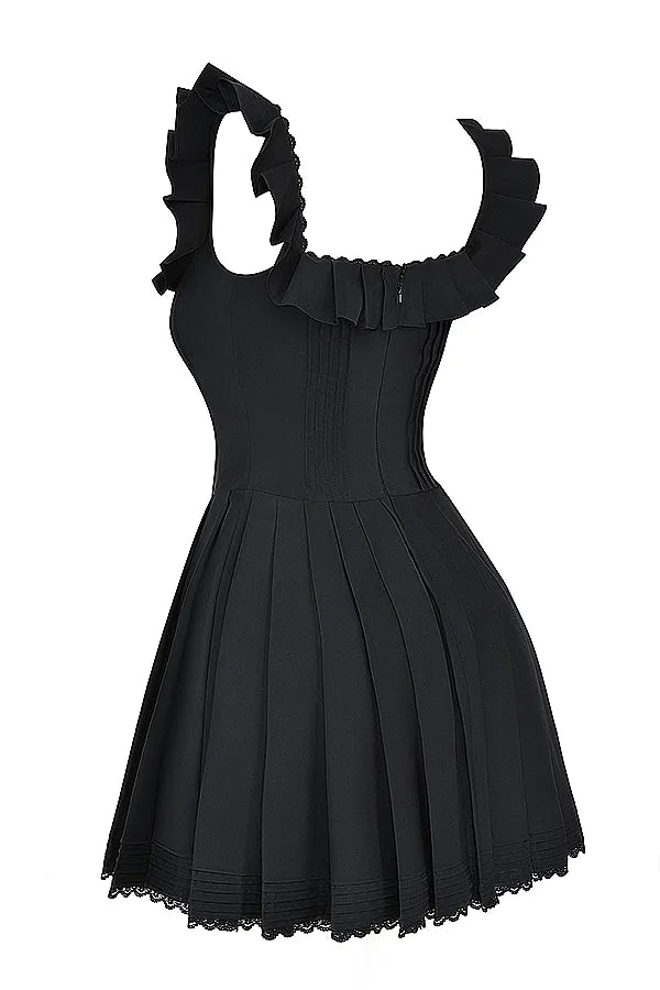 Jemima Black Pin Tuck Pleated Dress