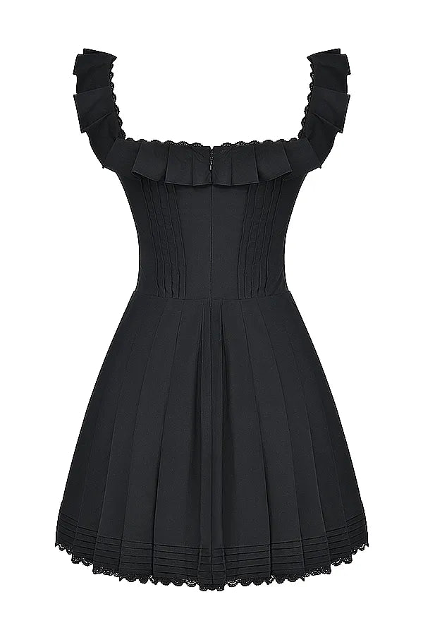 Jemima Black Pin Tuck Pleated Dress